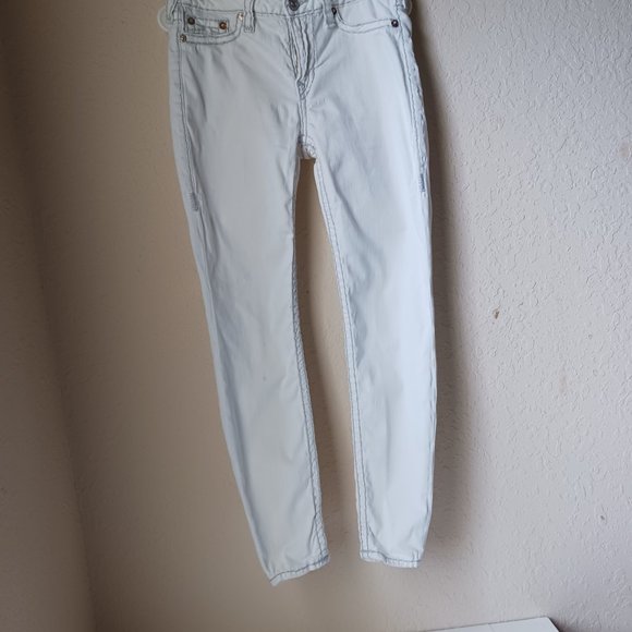 True Religion White jeans with grey stitching. - Picture 6 of 7